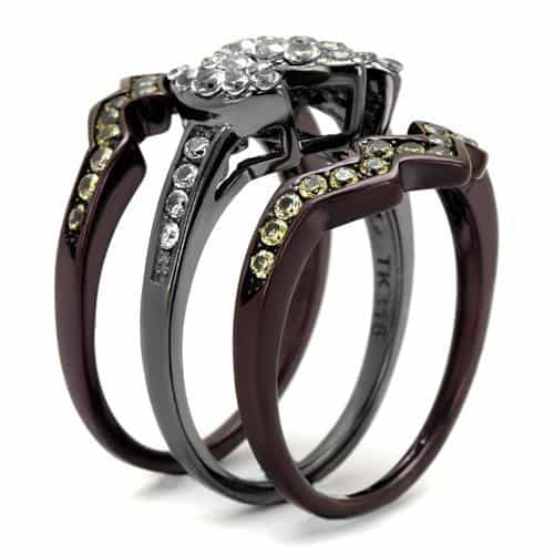 Stainless Steel CZ Zigzag Pave Two Tone Bridal Set Ring view 8