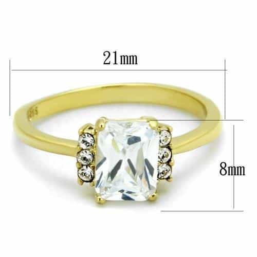 Stainless Steel Gold IP Emerald Cut CZ Round Side Accent Ring view 4