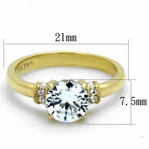 Stainless Steel Gold IP Round CZ Solitaire CZ Accent Ring view 4