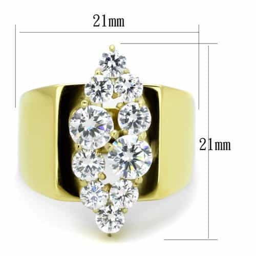 Stainless Steel Gold IP CZ Round Cluster Marquise Shape Wide Ring view 4