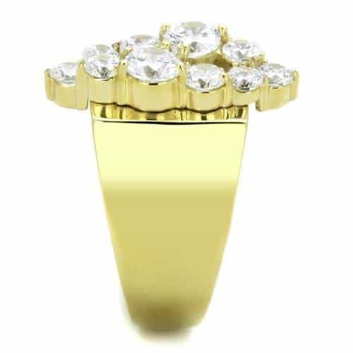 Stainless Steel Gold IP CZ Round Cluster Marquise Shape Wide Ring view 8