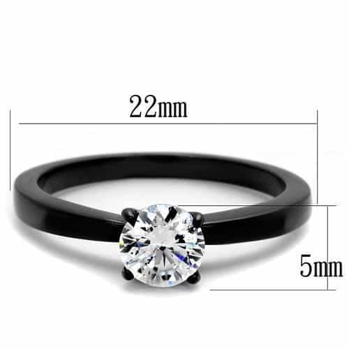 Stainless Steel Black IP CZ Round Solitaire Wide Band Ring view 4