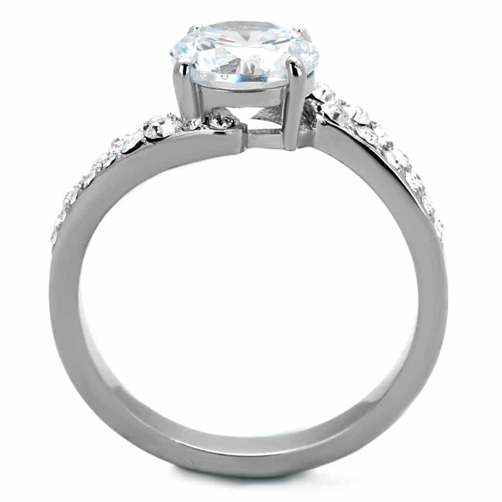 Stainless Steel CZ Large Round Solitaire Pave Split Shank Ring view 6