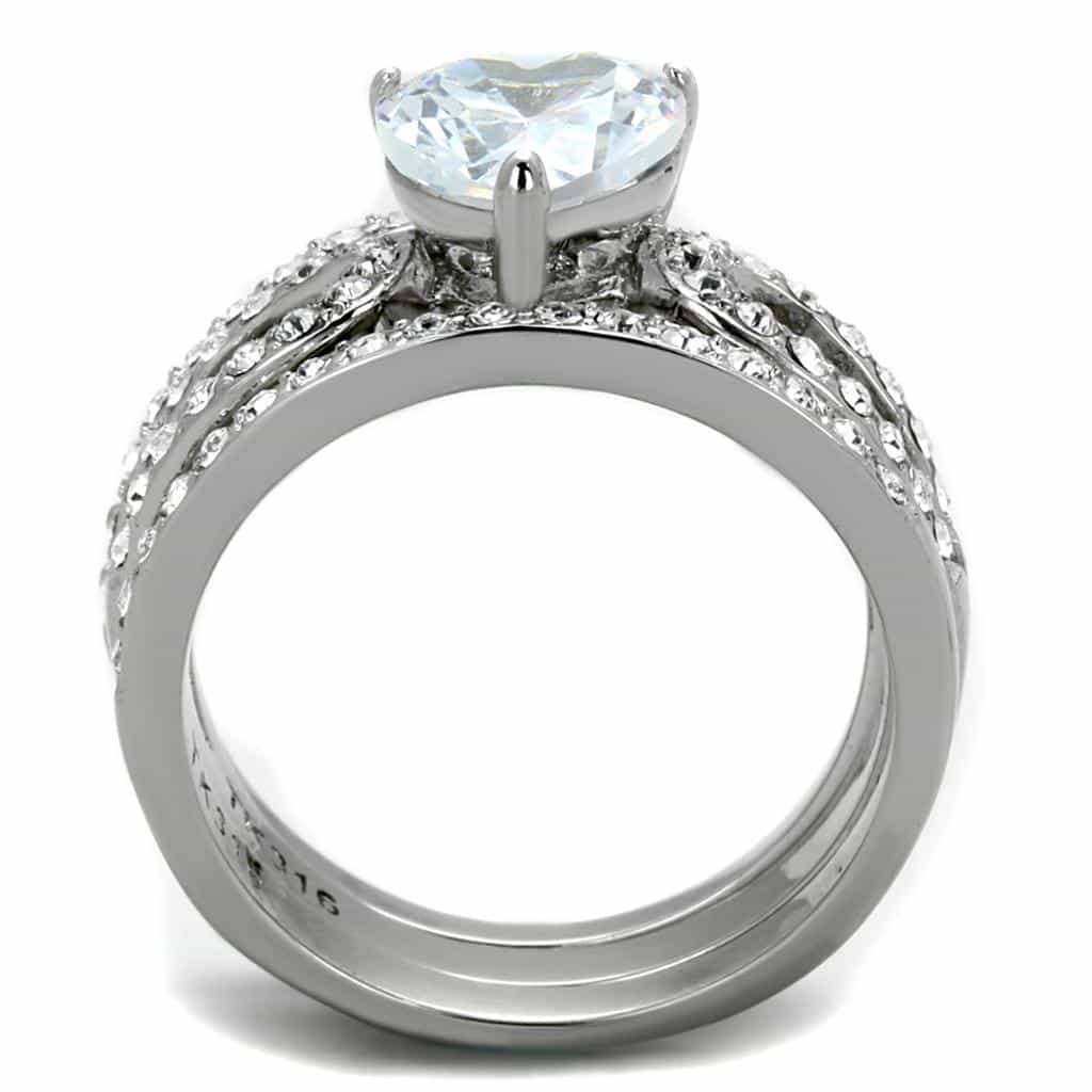 Stainless Steel CZ Round Halo Pave Bridal Set Ring view 6