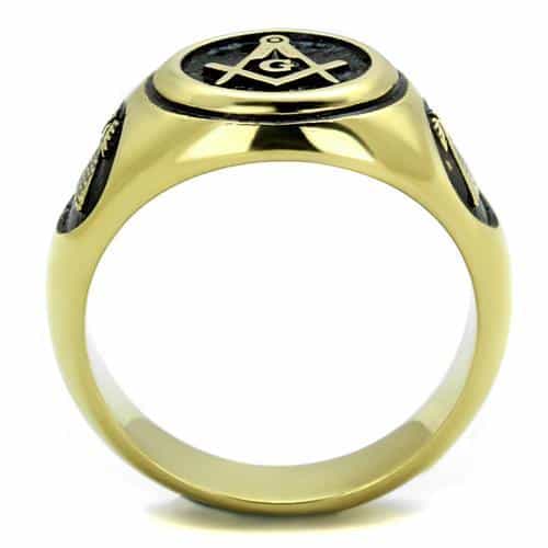 Stainless Steel Masonic Square Gold Ring view 6