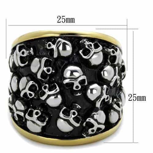 Stainless Steel Multi Skull Cluster Dome Two Tone Gold Ring view 4