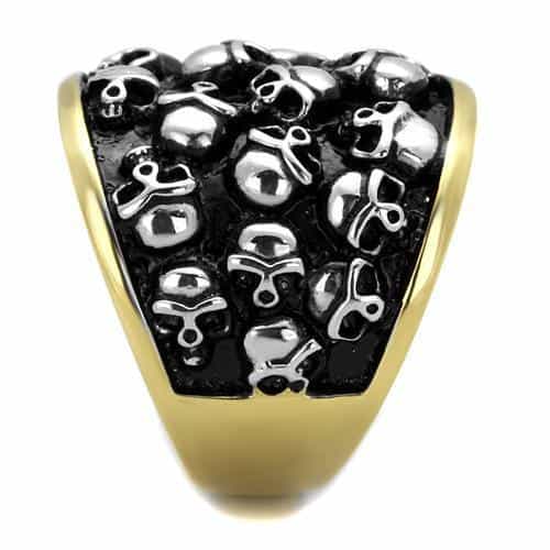 Stainless Steel Multi Skull Cluster Dome Two Tone Gold Ring view 8