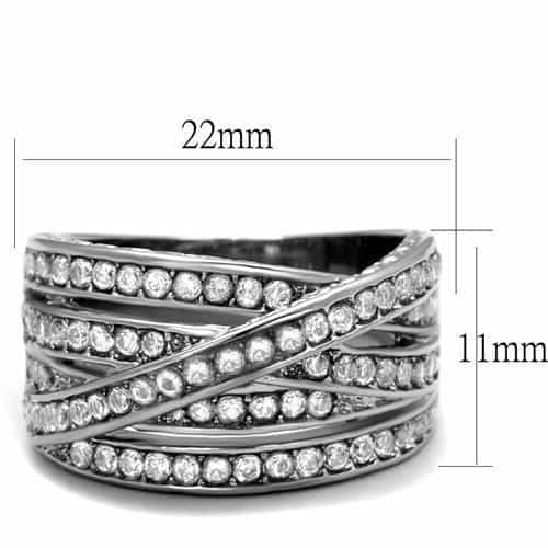 Stainless Steel CZ Multi Row Pave Wide Crossover Band Ring view 4