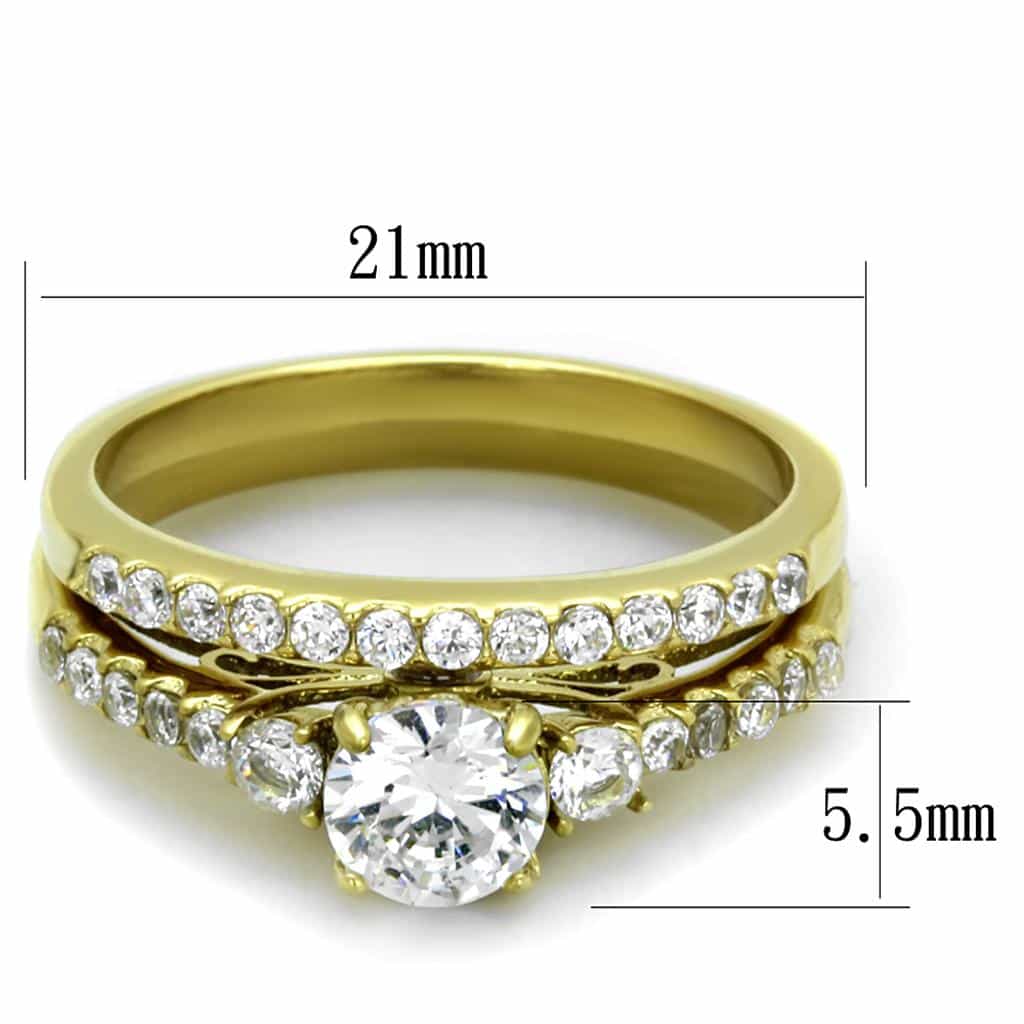 Stainless Steel Gold CZ Solitaire Channel Bridal Set view 4