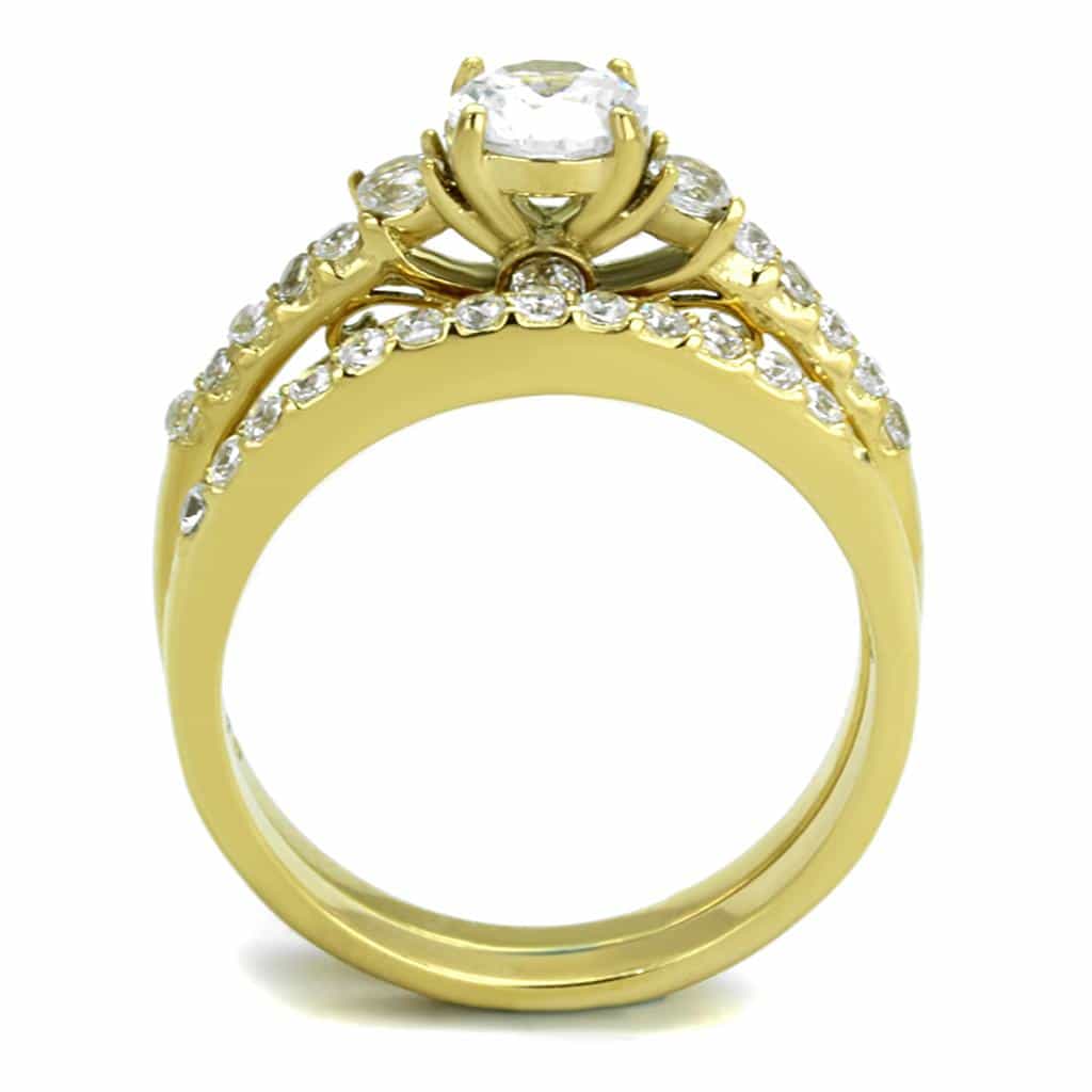Stainless Steel Gold CZ Solitaire Channel Bridal Set view 6