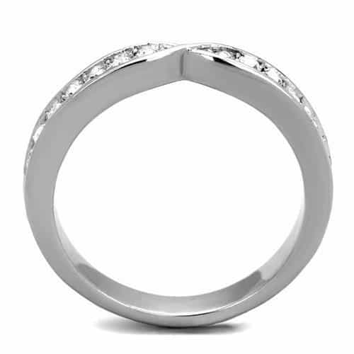 Stainless Steel CZ Pave Twisted Crossover Infinity Band Ring view 6