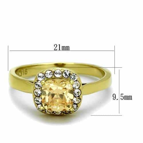 Stainless Steel Gold IP Champagne Cushion CZ Halo Ring view 4