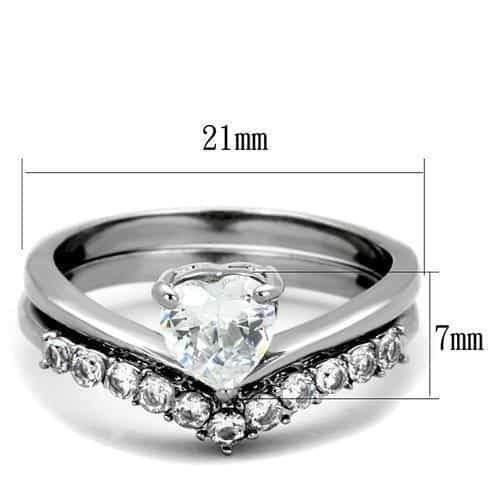 Stainless Steel CZ Heart Solitaire Round Pave Bridal Set Ring view 4