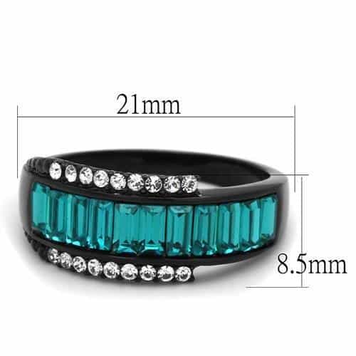 Stainless Steel Black IP Teal Blue Baguette Channel CZ Pave Ring view 4