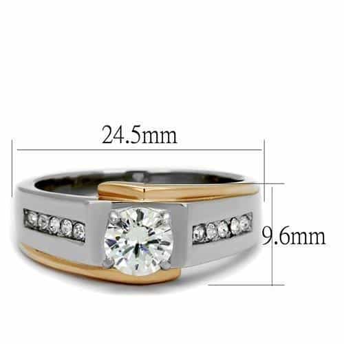 Stainless Steel Two Tone Rose Gold CZ Round Bezel Pave Mens Ring view 4