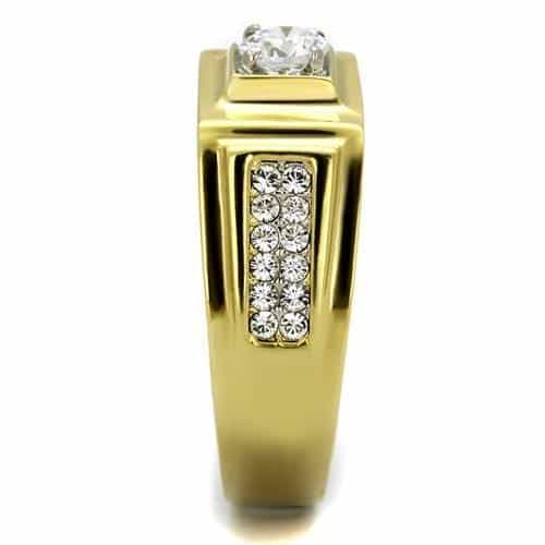 Stainless Steel Gold IP CZ Round Square Bezel Pave Mens Ring view 8