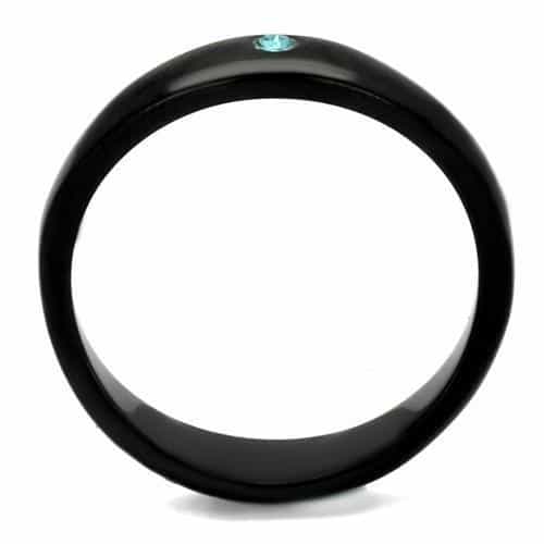 Stainless Steel Black IP Dome Aqua Blue CZ Accent Ring view 6