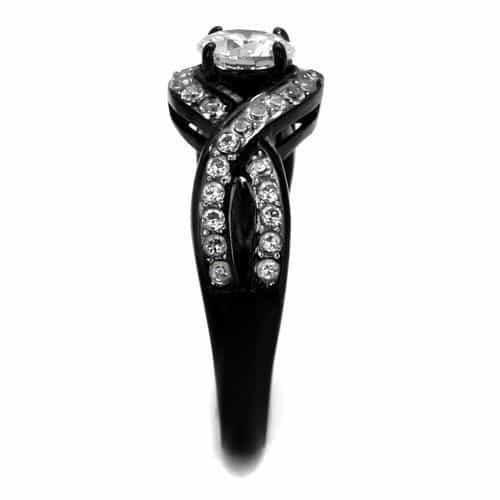 Stainless Steel Black IP CZ Round Halo Split Shank Ring view 8