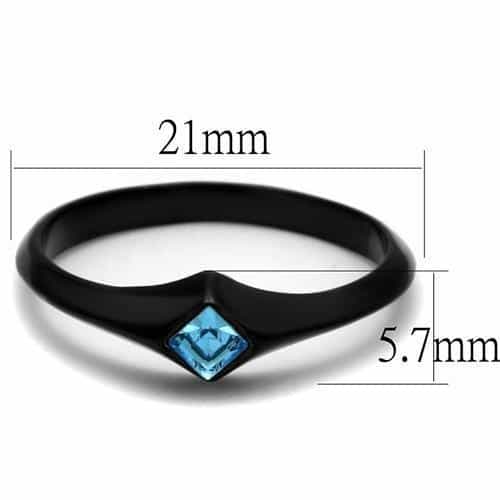Stainless Steel Black IP Aqua Blue Princess CZ Solitaire Ring view 4