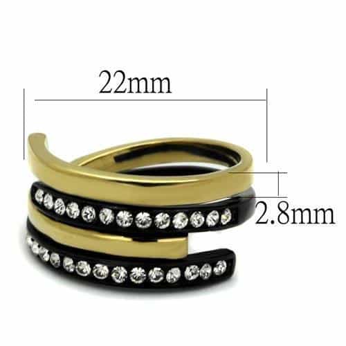 Stainless Steel Three Tone Gold Black Silver CZ Channel Ring view 4
