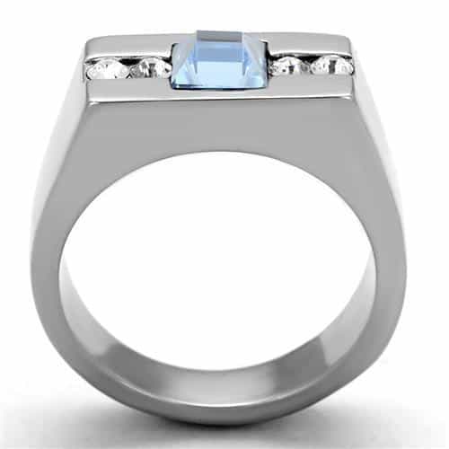 Stainless Steel Light Blue CZ Princess Channel Mens Ring view 6