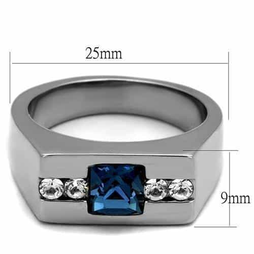Stainless Steel Light Blue CZ Princess Channel Mens Ring view 10