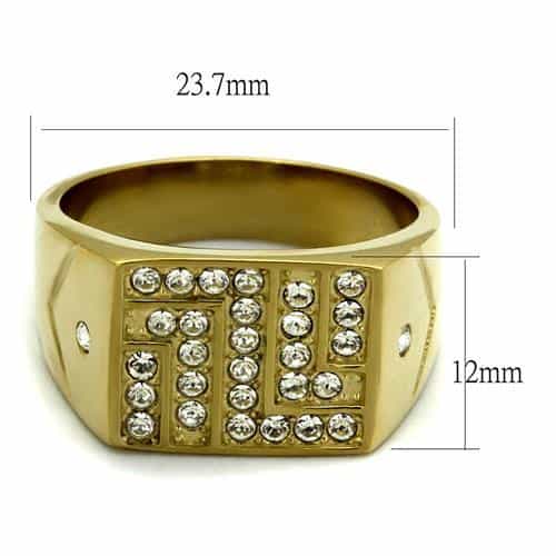 Stainless Steel Gold IP CZ Grid Pave Square Signet Ring view 4
