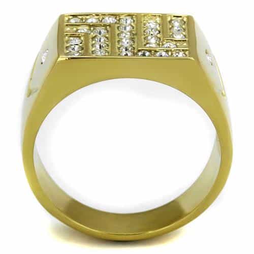 Stainless Steel Gold IP CZ Grid Pave Square Signet Ring view 6