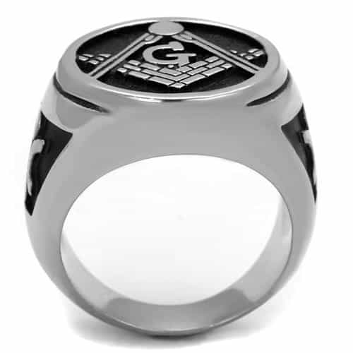 Stainless Steel Masonic Square Compass G Enamel Signet Ring view 6