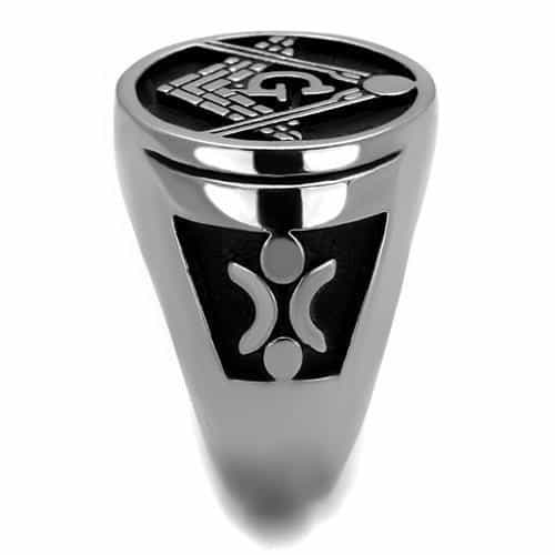 Stainless Steel Masonic Square Compass G Enamel Signet Ring view 8