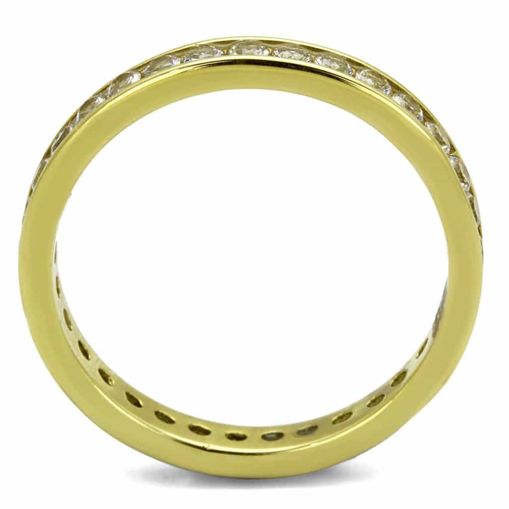 Stainless Steel Gold IP CZ Round Channel Eternity Ring view 6