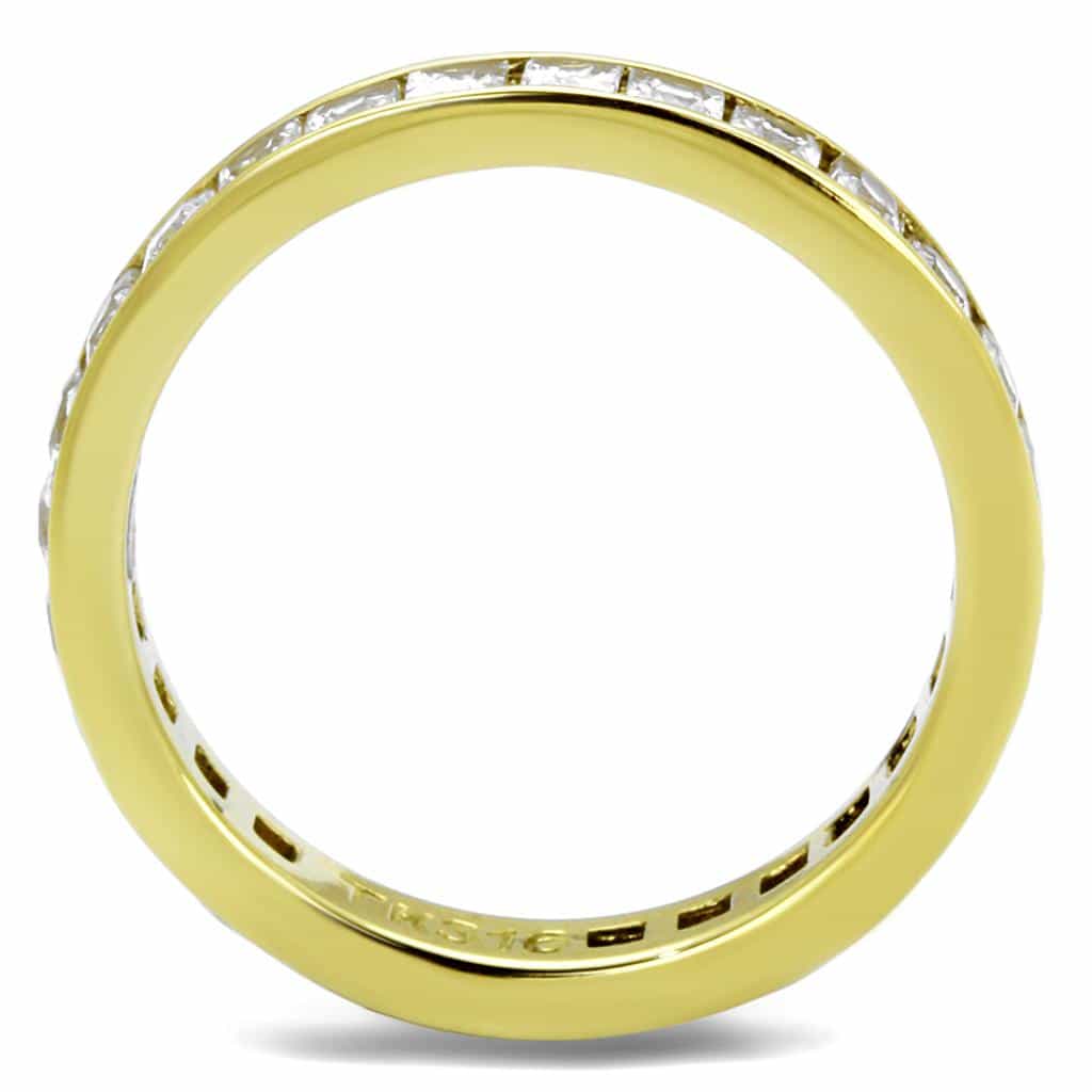 Stainless Steel Gold IP CZ Princess Channel Eternity Ring view 6