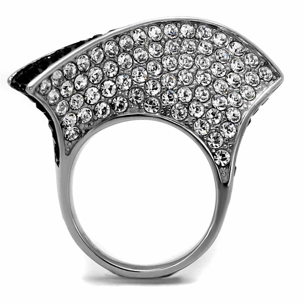 Stainless Steel CZ Pave Fan Shaped Statement Ring view 6