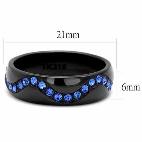 Stainless Steel Black IP Blue Sapphire Crystal Wave Dome Ring view 4
