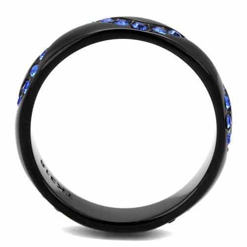 Stainless Steel Black IP Blue Sapphire Crystal Wave Dome Ring view 6