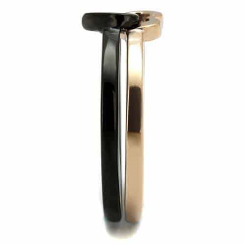 Stainless Steel Two Tone Coffee Brown Gold Heart Stack Ring view 8