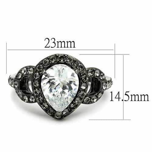 Stainless Steel Dark Gunmetal CZ Marquise Halo Pave Cocktail Ring view 4