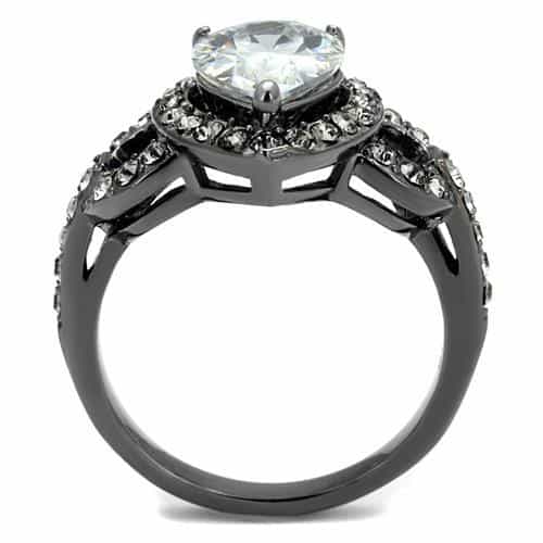 Stainless Steel Dark Gunmetal CZ Marquise Halo Pave Cocktail Ring view 6