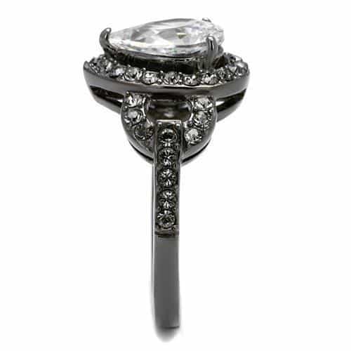 Stainless Steel Dark Gunmetal CZ Marquise Halo Pave Cocktail Ring view 8