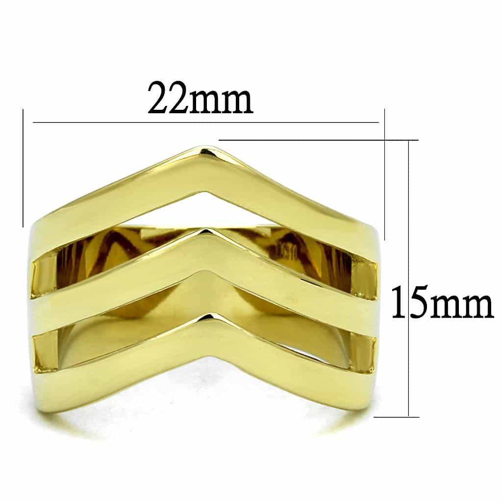 Stainless Steel Gold IP Polished Triple Chevron Wide Band Ring view 4