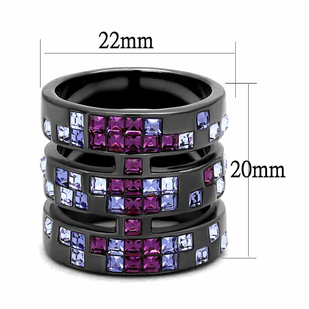 Stainless Steel Black IP Amethyst Purple CZ Princess Channel Ring view 4