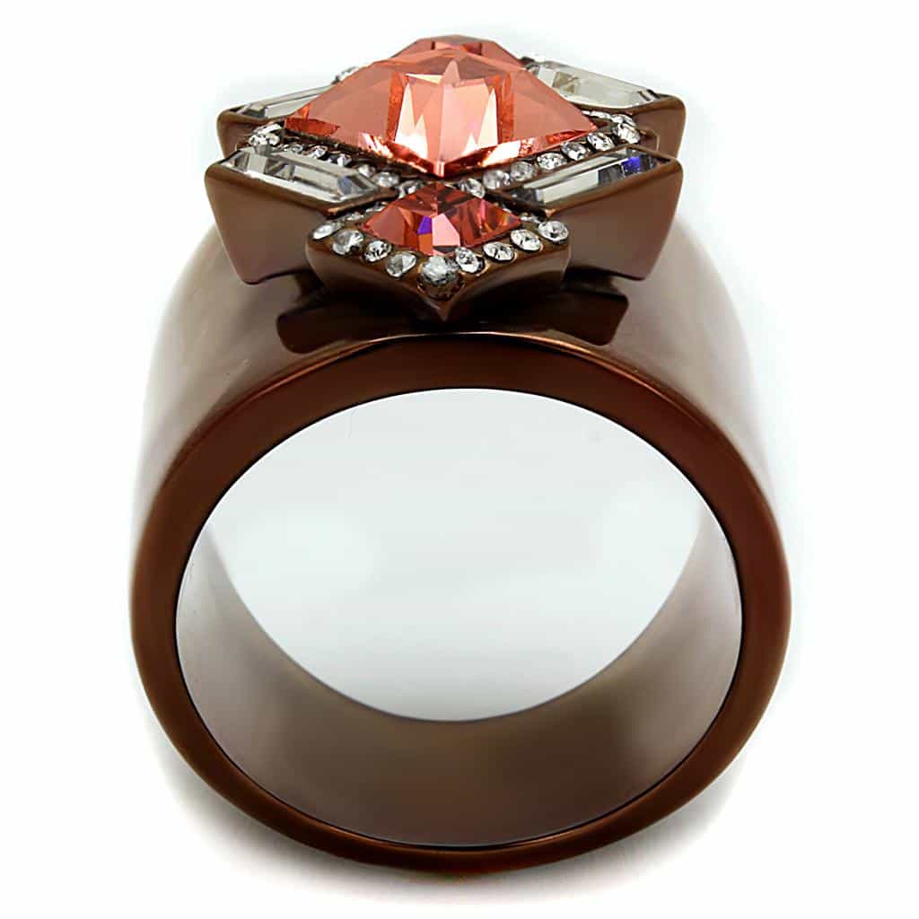 Stainless Steel Coffee Brown IP Champagne CZ Princess Ring view 6