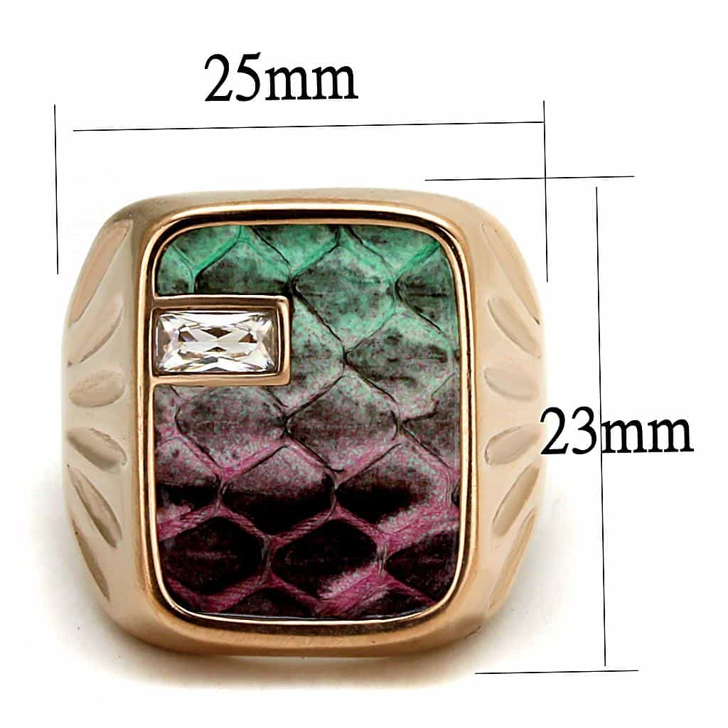 Stainless Steel Gold IP Rainbow Snakeskin Inlay Square Ring view 4