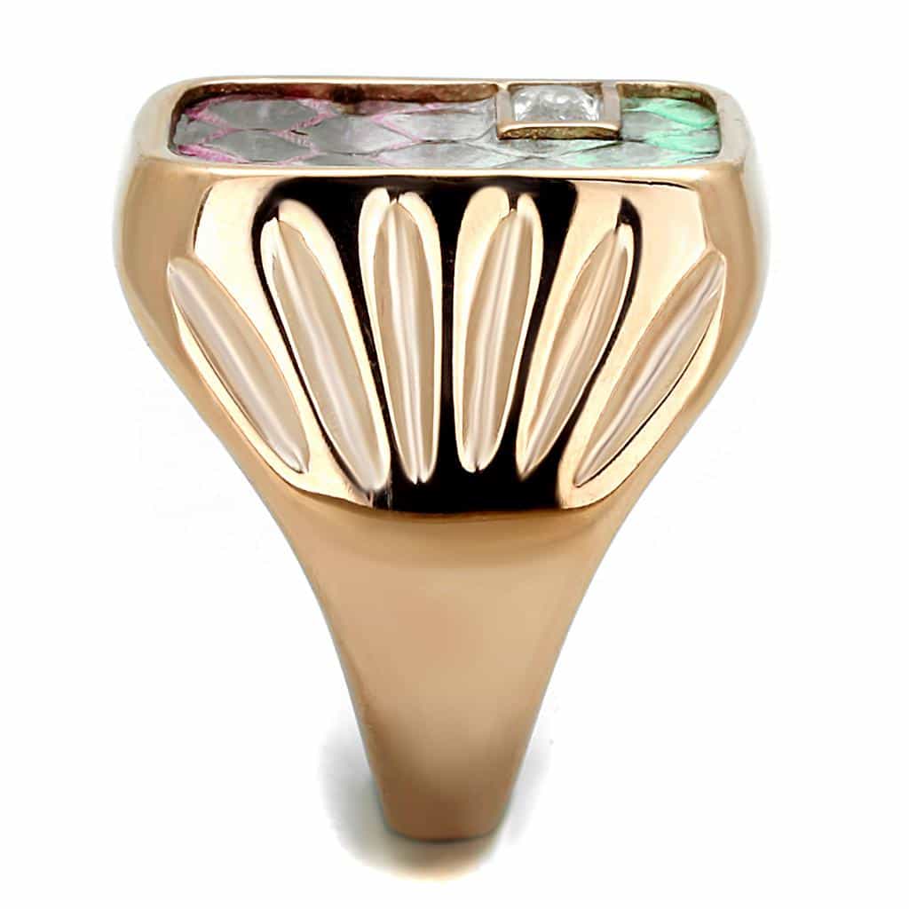 Stainless Steel Gold IP Rainbow Snakeskin Inlay Square Ring view 8
