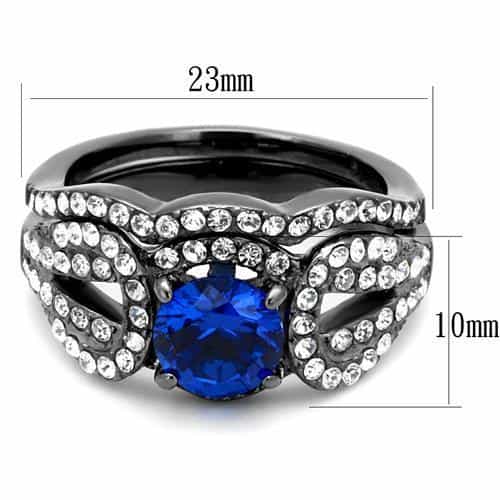 Stainless Steel Blue Sapphire CZ Round Infinity Pave Ring view 4