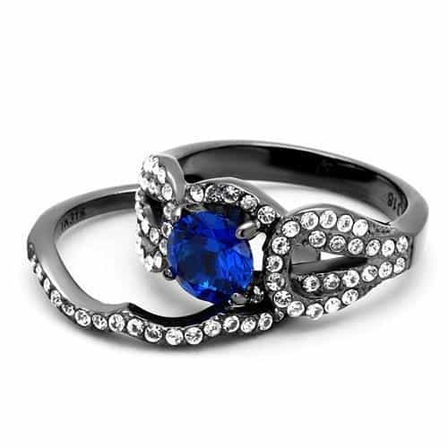 Stainless Steel Blue Sapphire CZ Round Infinity Pave Ring view 10