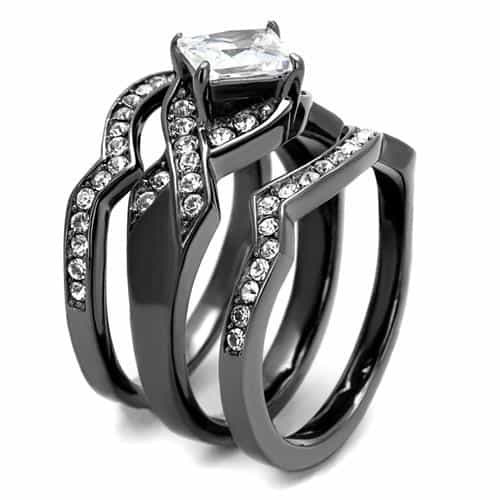 Stainless Steel CZ Princess Cut Infinity Pave Bridal Ring view 8