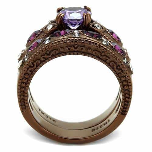 Stainless Steel Coffee Brown IP Amethyst Purple Marquise CZ Ring view 6