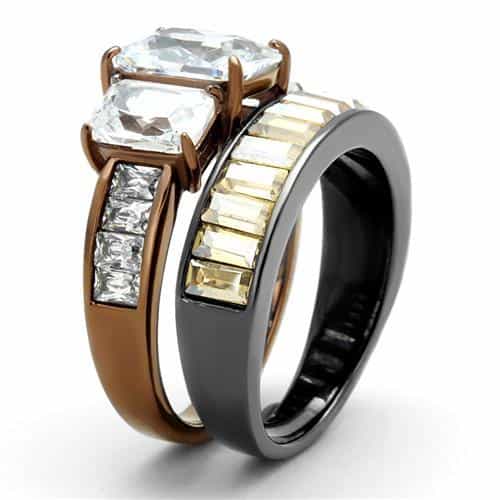 Stainless Steel Coffee Brown IP CZ Princess Baguette Channel Ring view 8