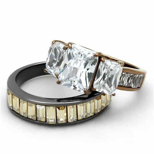 Stainless Steel Coffee Brown IP CZ Princess Baguette Channel Ring view 10